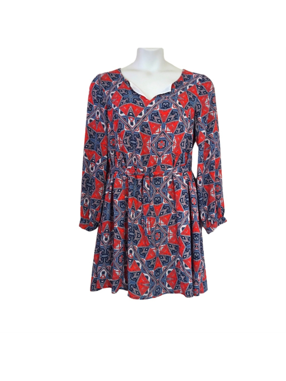 Anthropologie Paper Crown Boho-Style Geometric-Print Long Sleeve Shift Dress